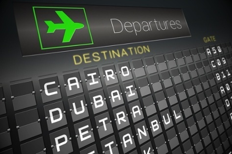 Digitally generated black departures board for cities